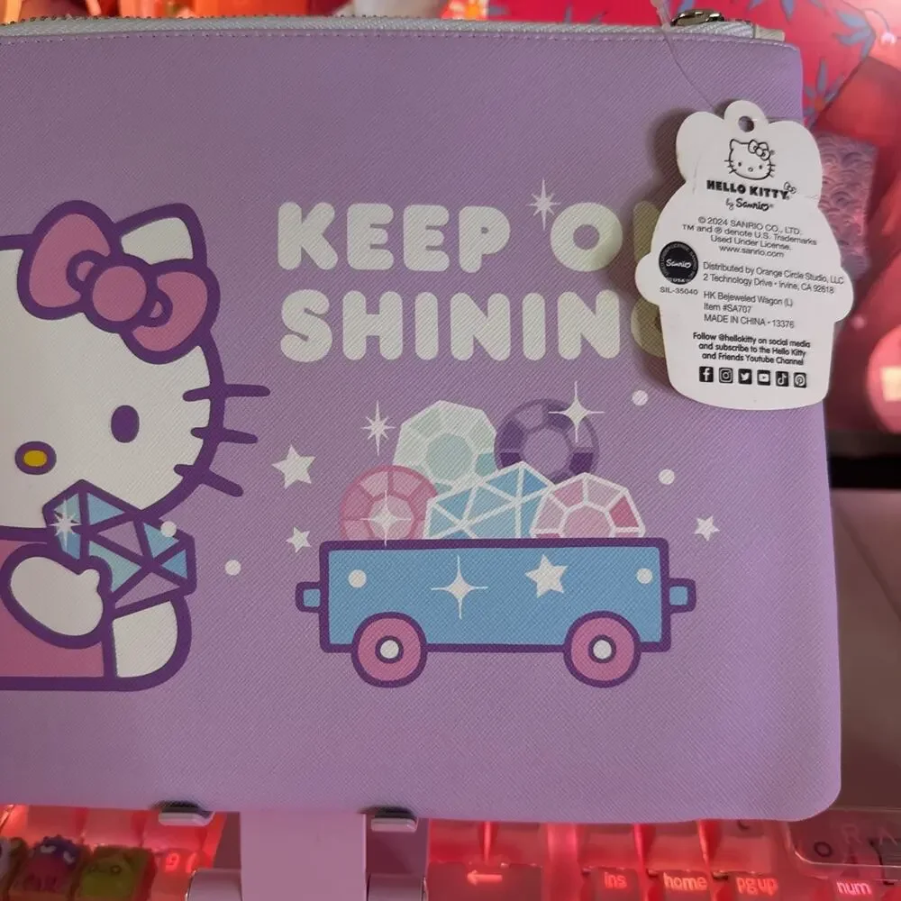 Hello Kitty Pencil Pouch Case Large Bejeweled Wagon Gems Purple Cute 2024 Sanrio